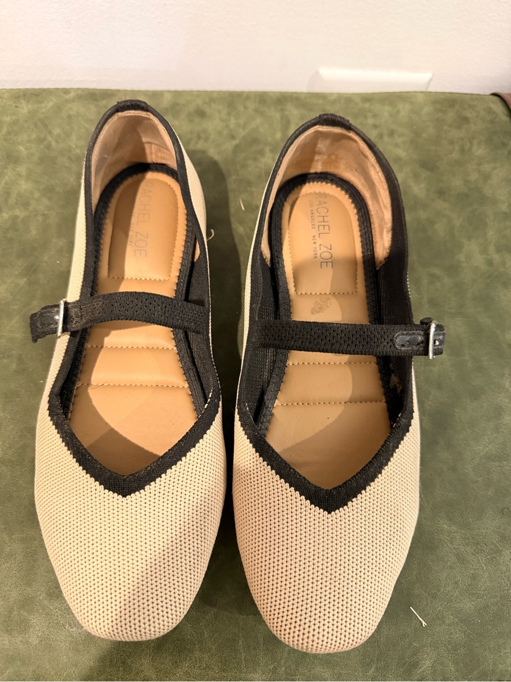 Rachel Zoe Cream & Black Mary Jane Flats with Strap - Picture 2 of 8